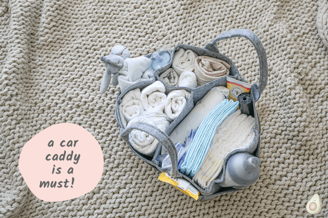 car kit for new baby caddy with diapers new mom hack