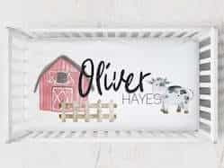personalized barn cow farm animal crib sheet