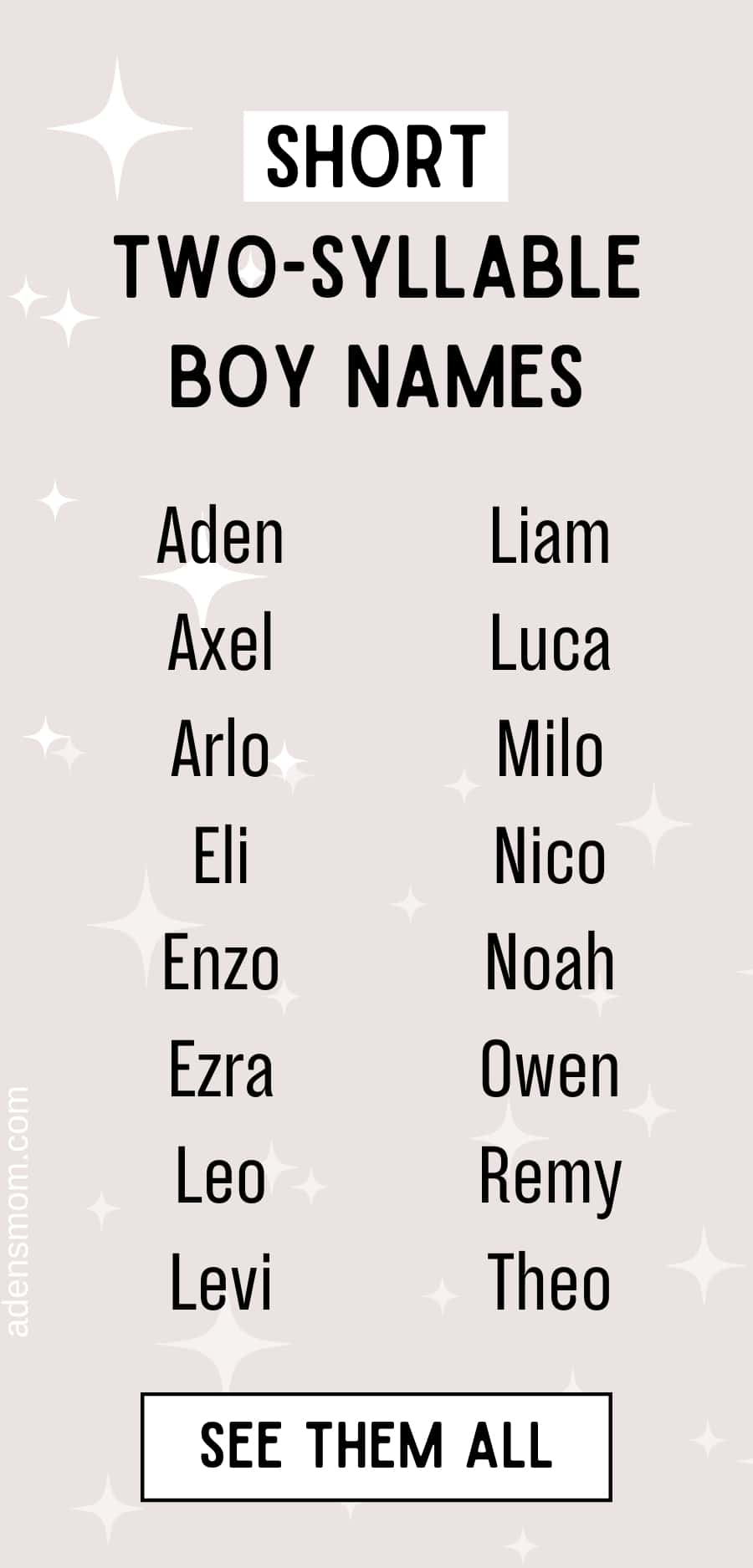 short two syllable boy names list