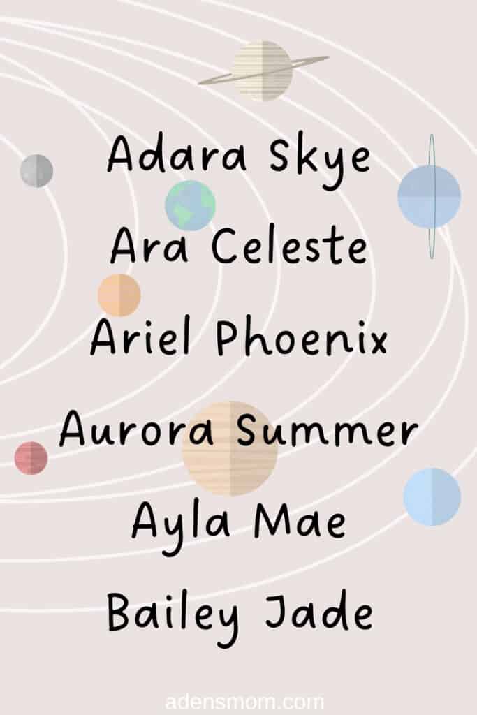 list outer space names girls