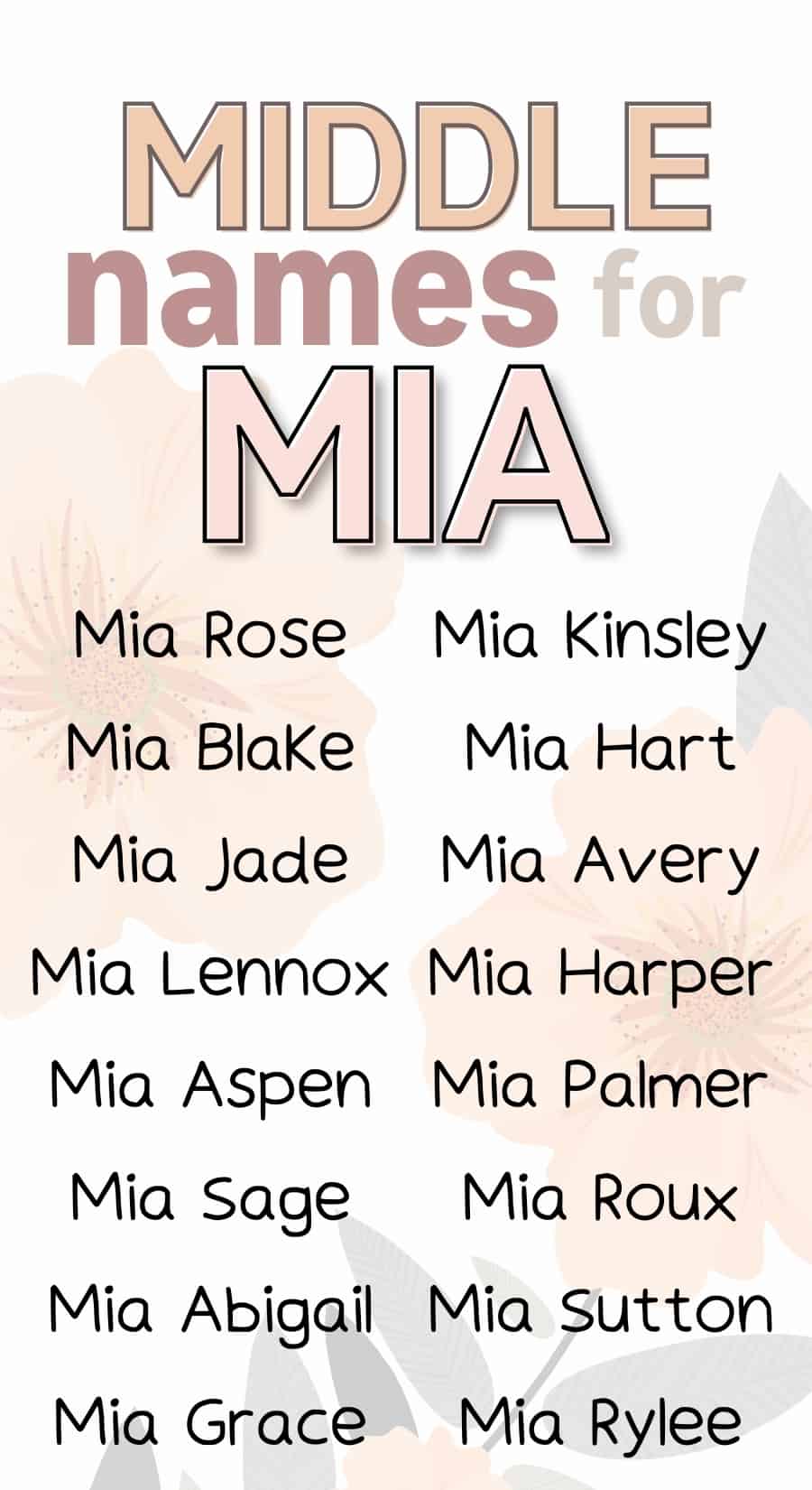 Middle names for Mia list