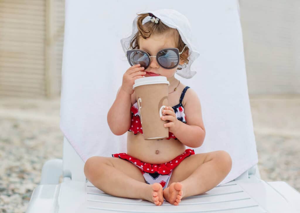 badass girl bikini sunglasses coffee