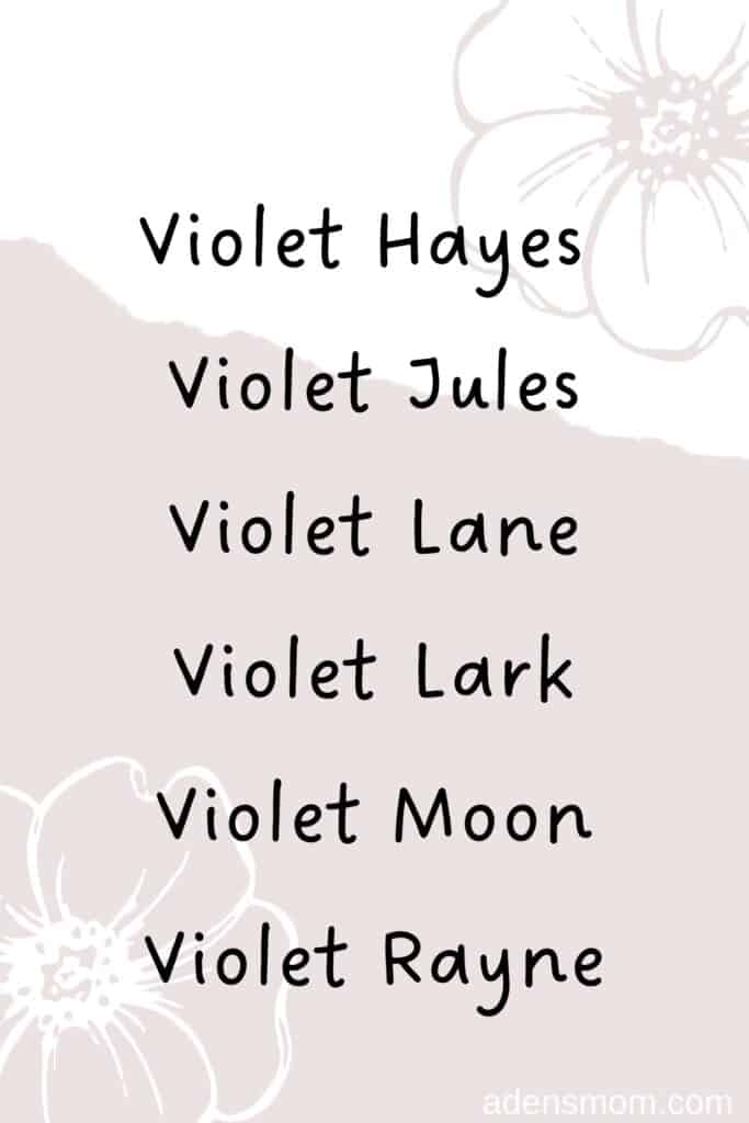list middle names for violet one syllable