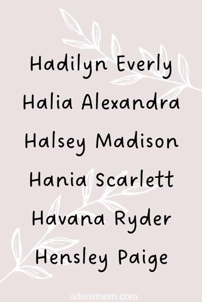 list unique h names girls