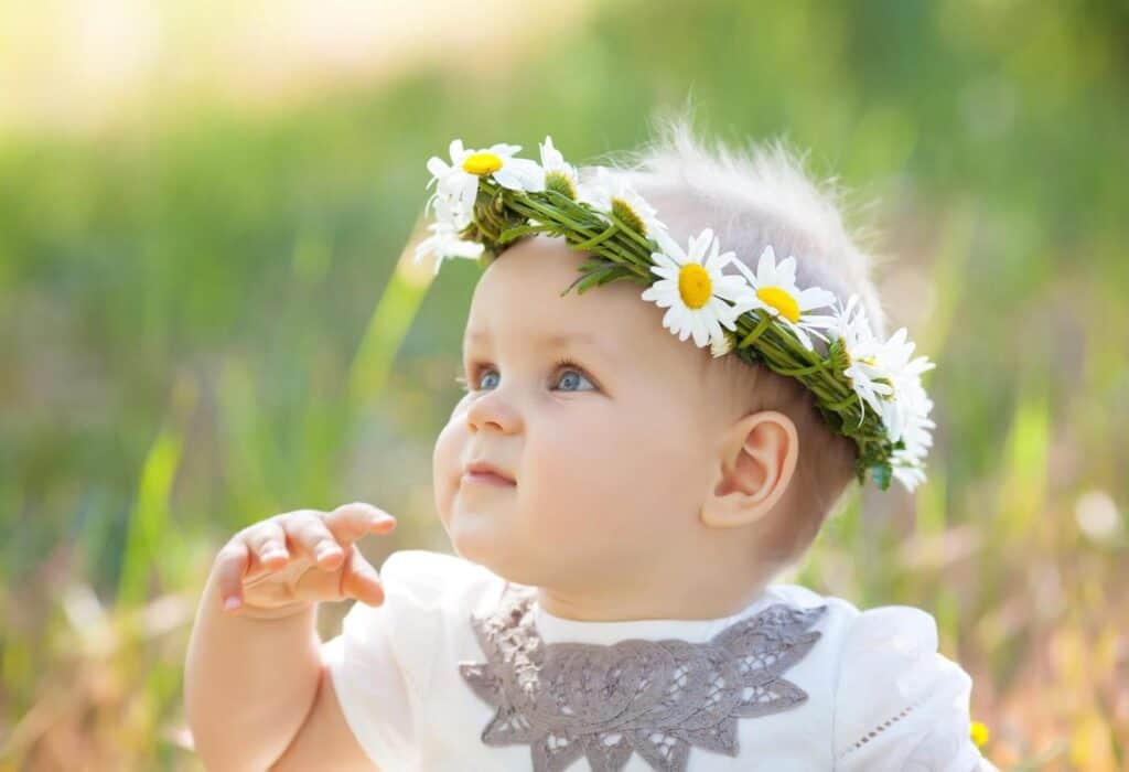baby girl with flower crown
