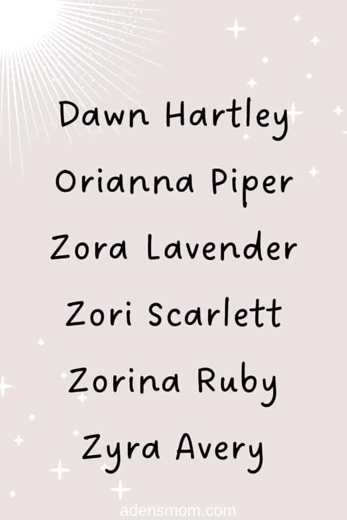 list names that mean dawn