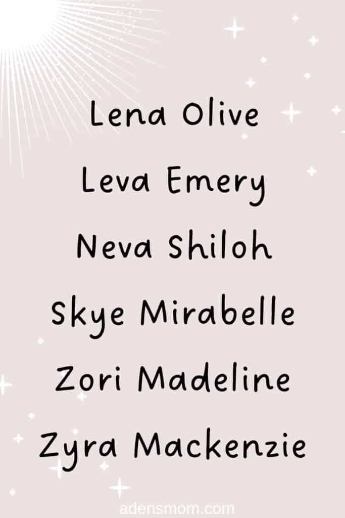 list sky 4 letter girl names