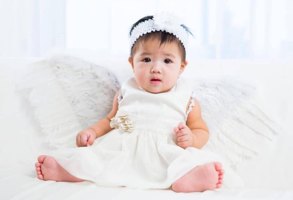 baby girl white dress angel wings