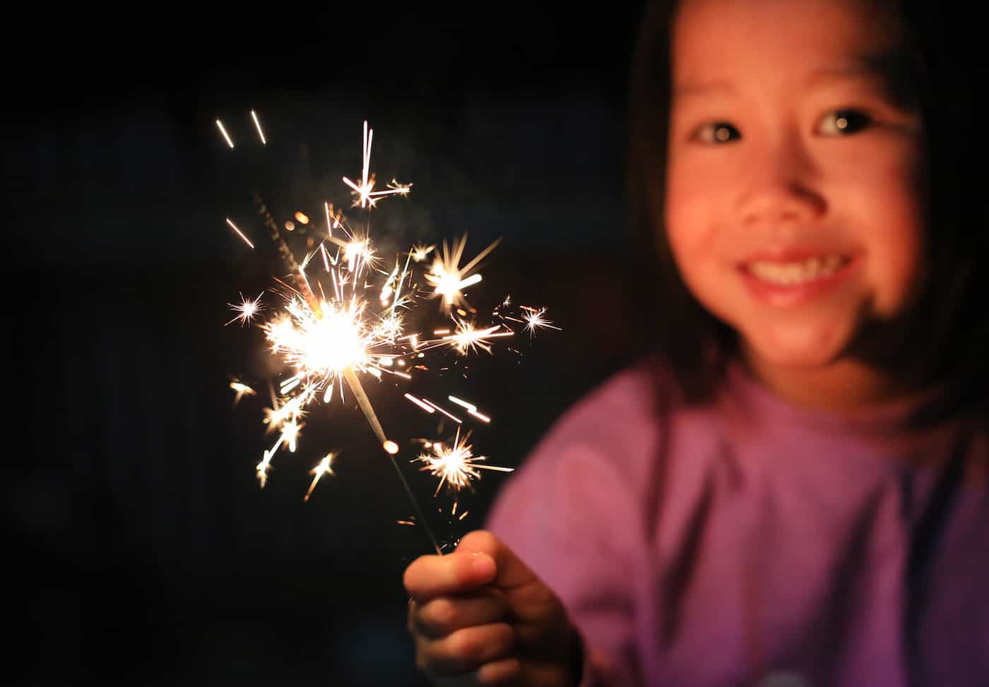 little girl with sparkler new years eve