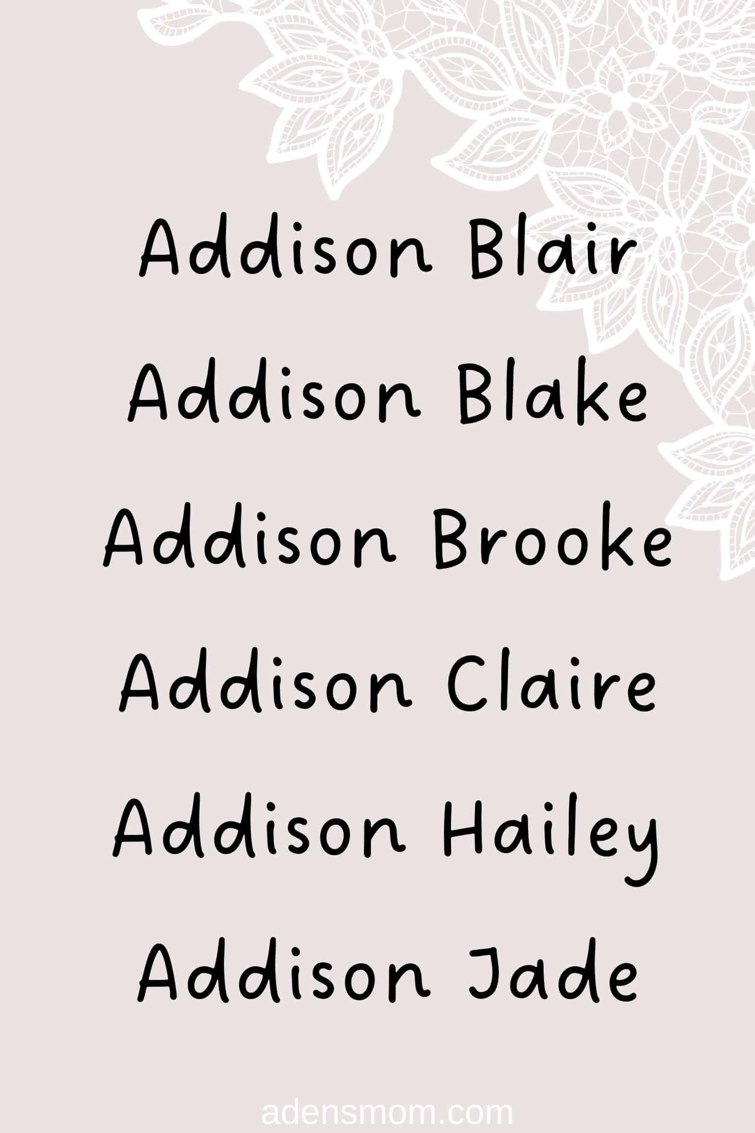 list middle names for addison