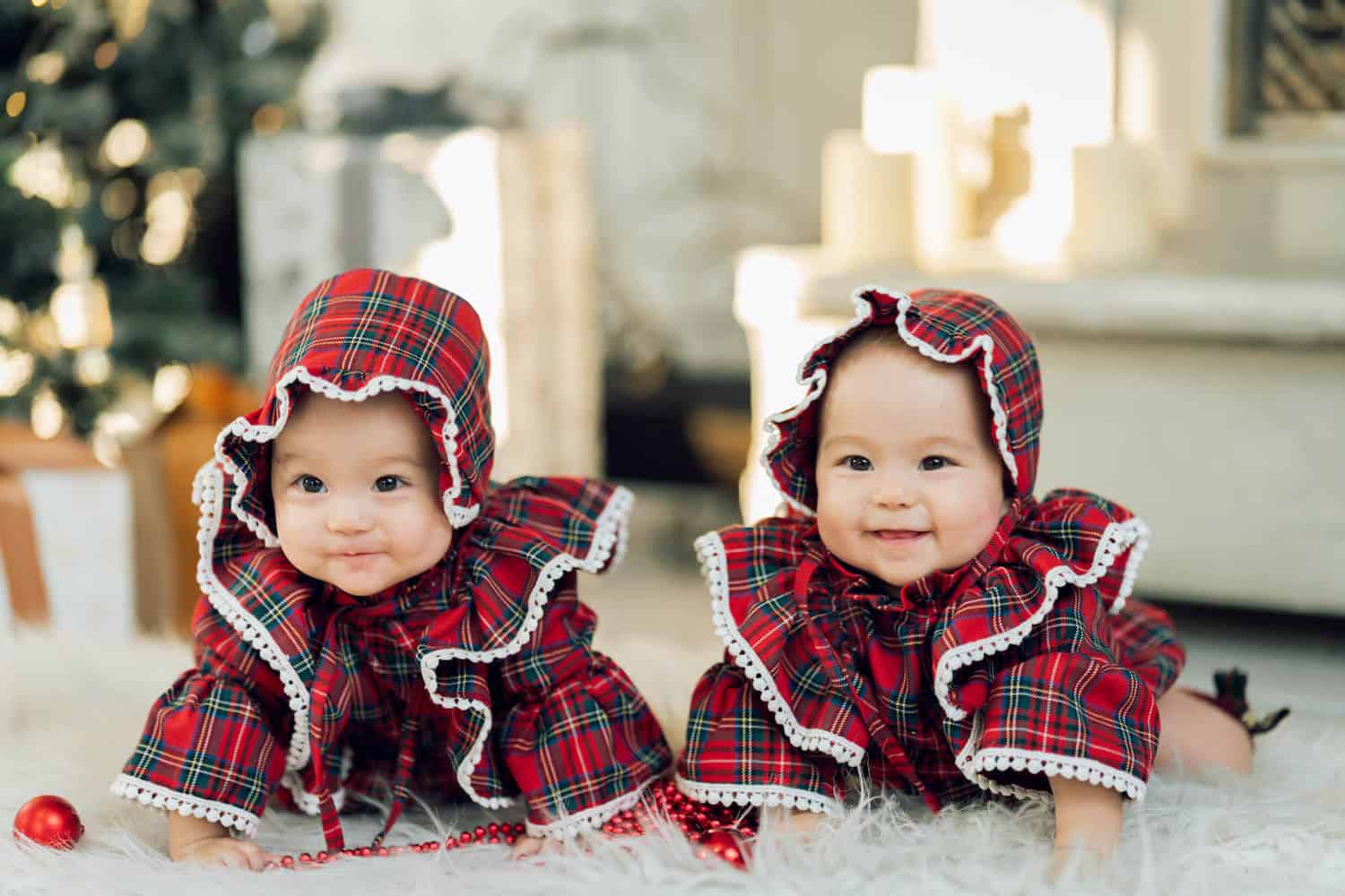 twin babies in christmas outfits
