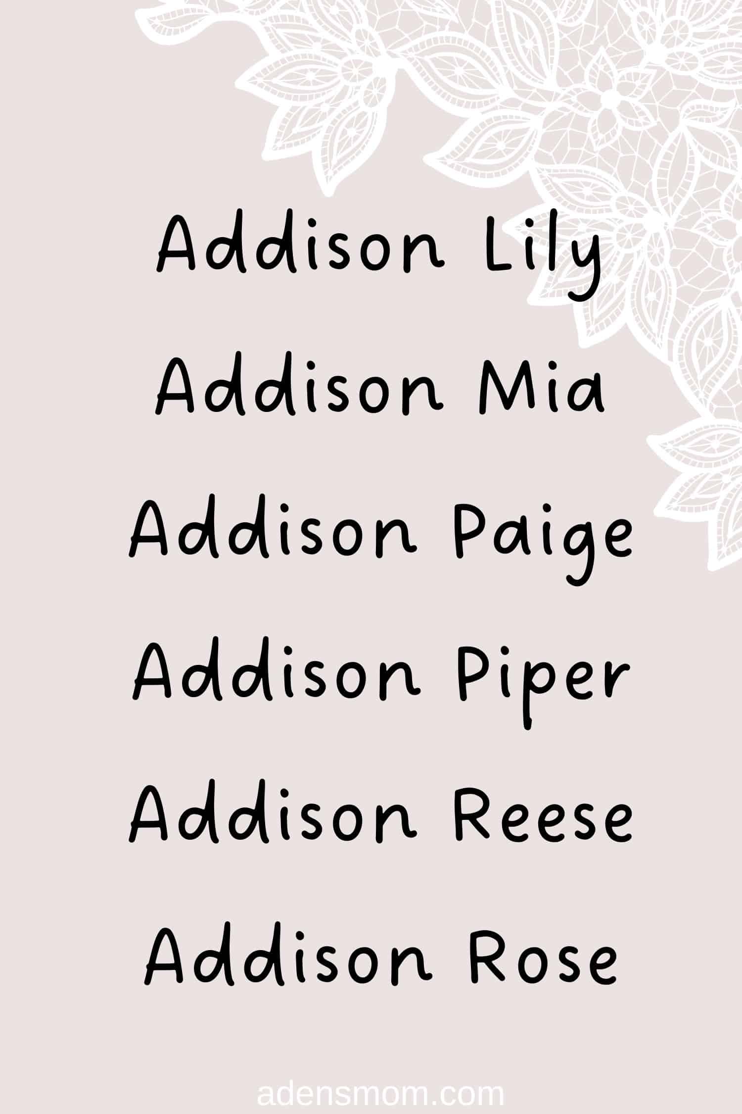 middle names for addison list