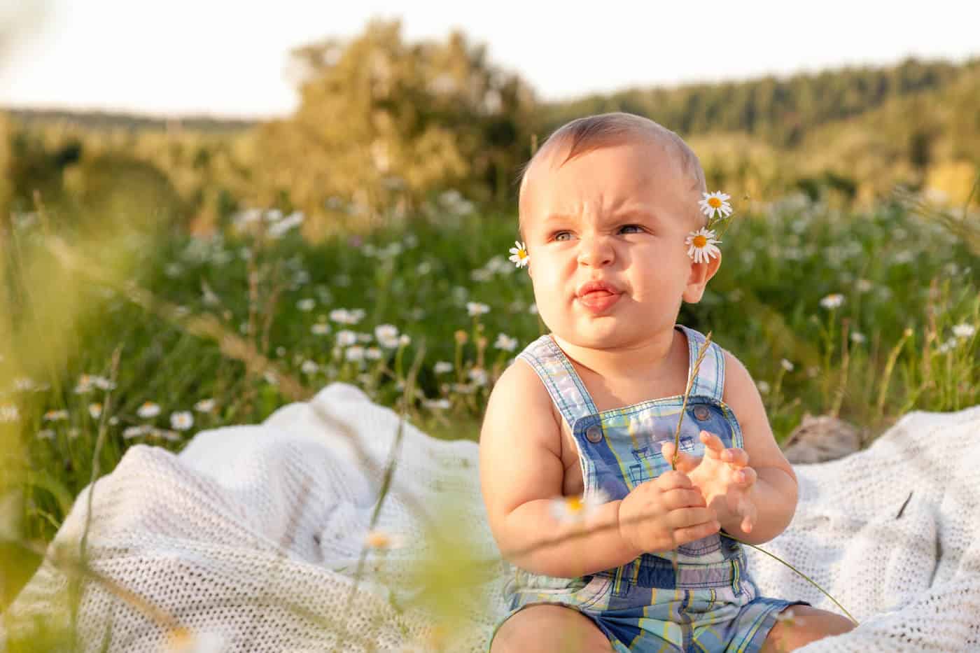 baby boy in flower field ireland