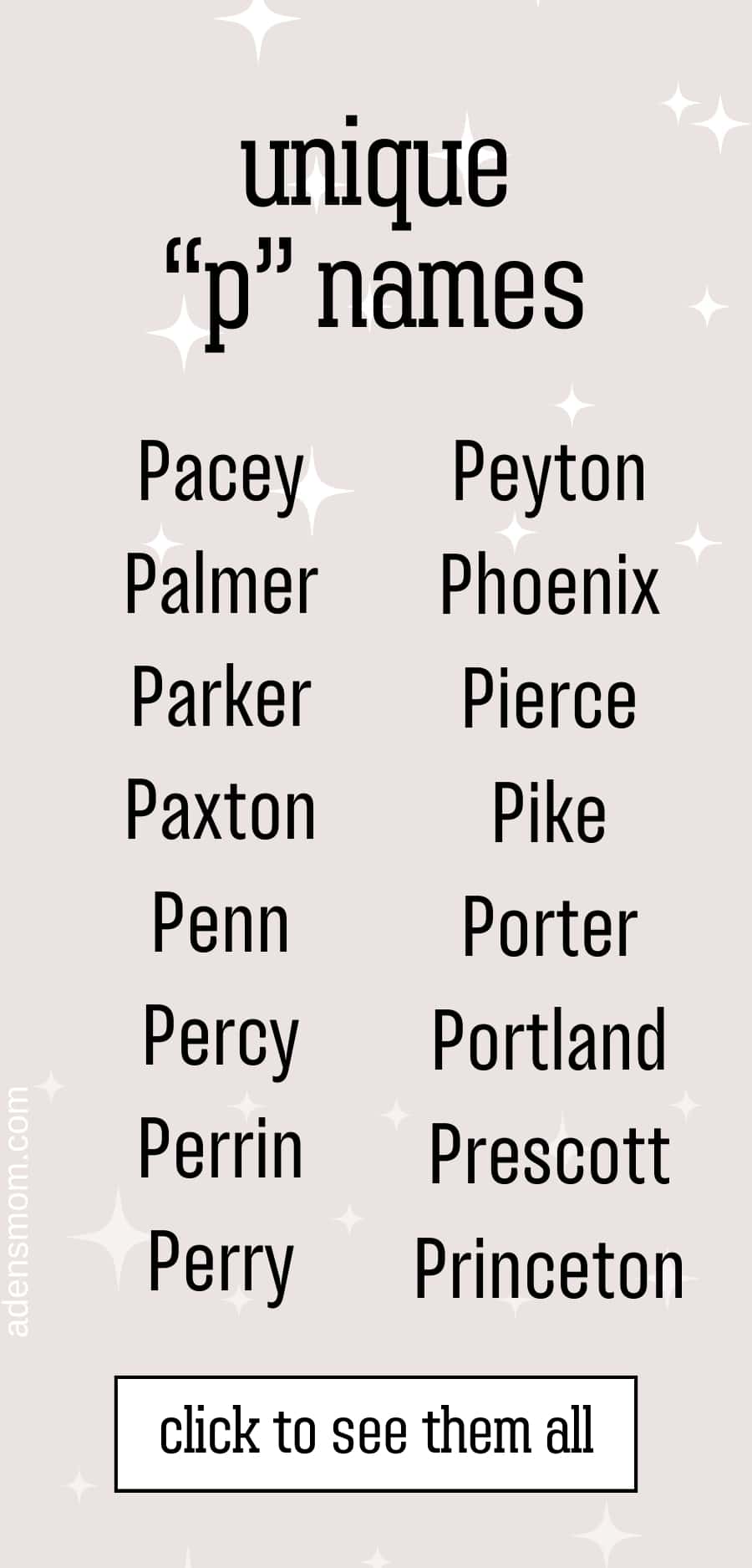 list unique boy names starting with p