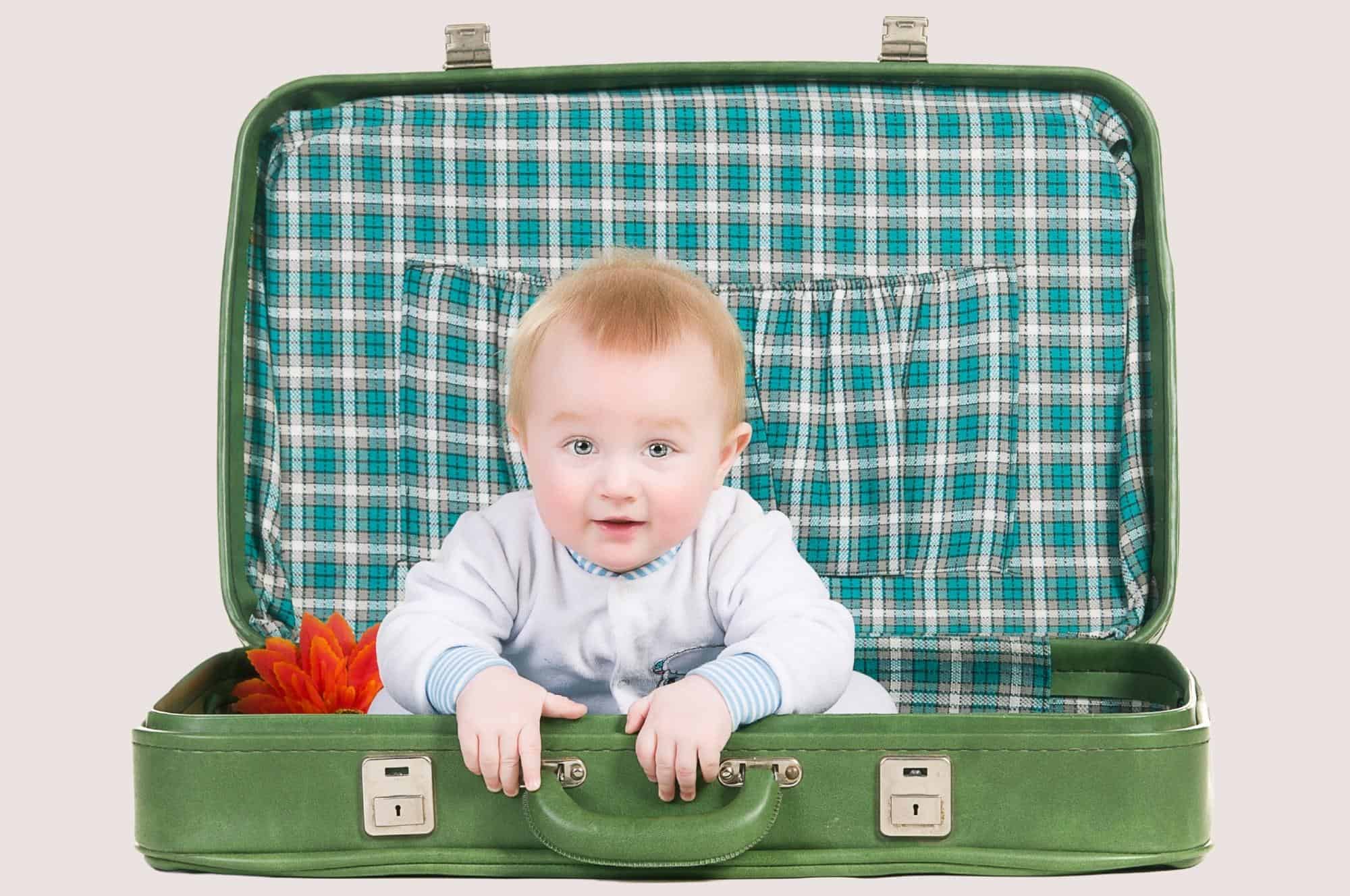 scottish baby boy in suitcase