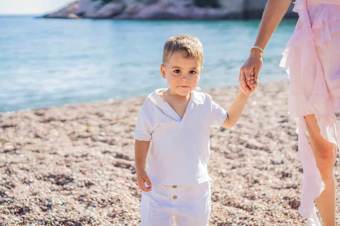 toddler boy on grecian beach