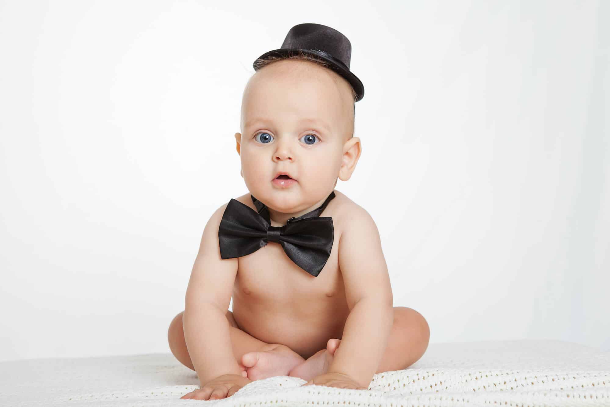 fancy baby boy in bow tie and top hat
